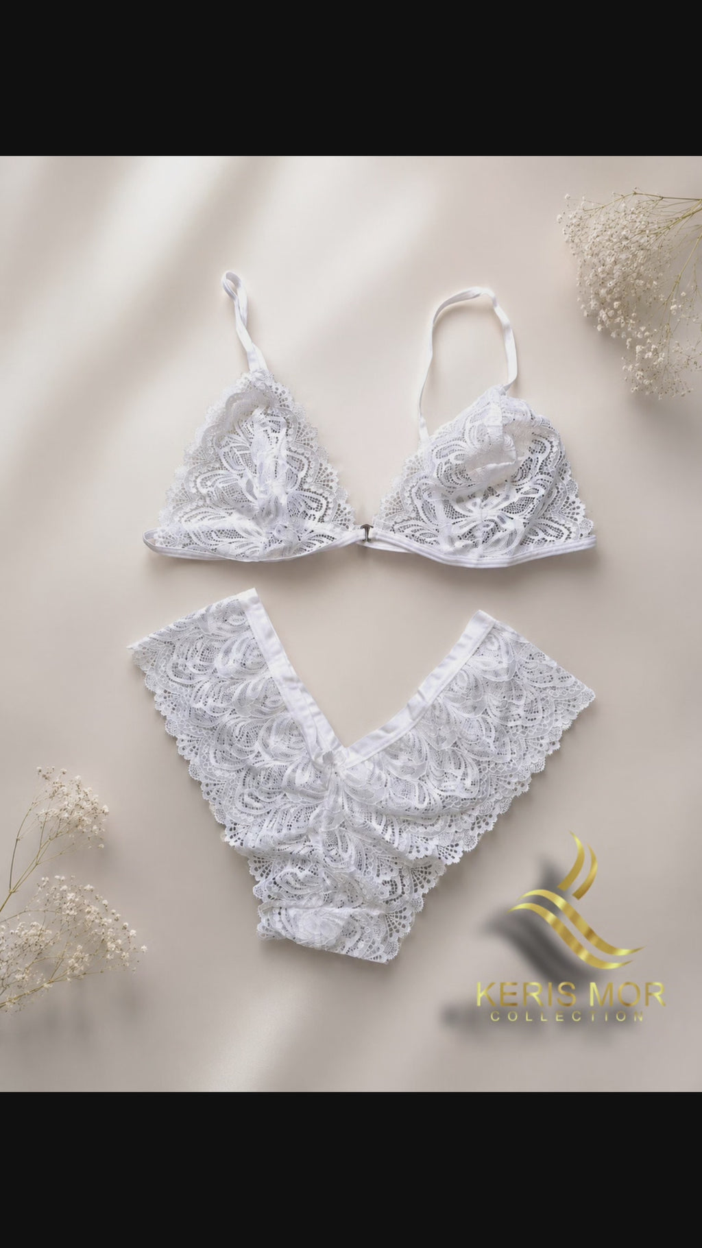 White Lace Set — Floral Bra & Ruffle Panty | KERIS MOR