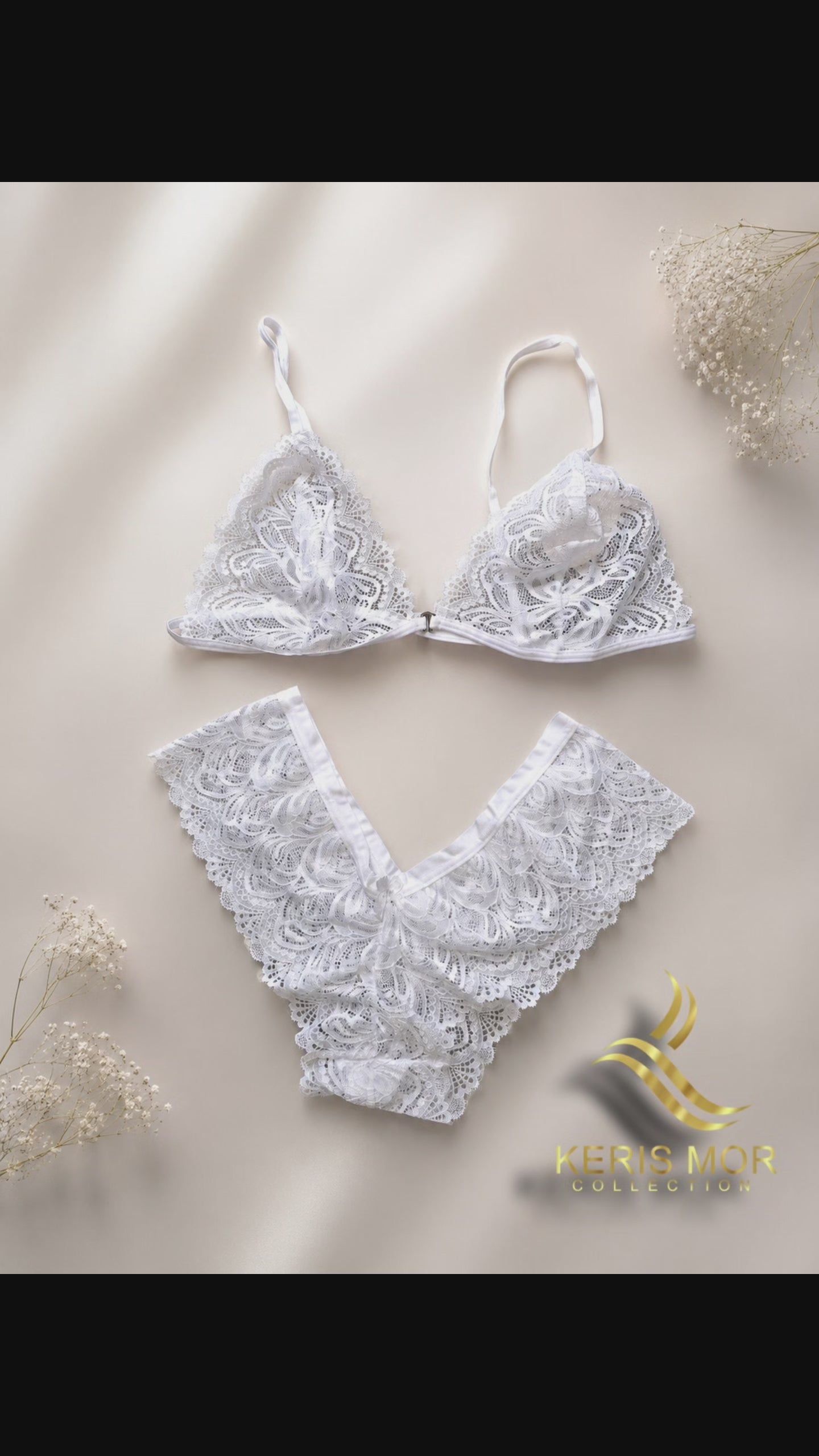 White Lace Set — Floral Bra & Ruffle Panty | KERIS MOR