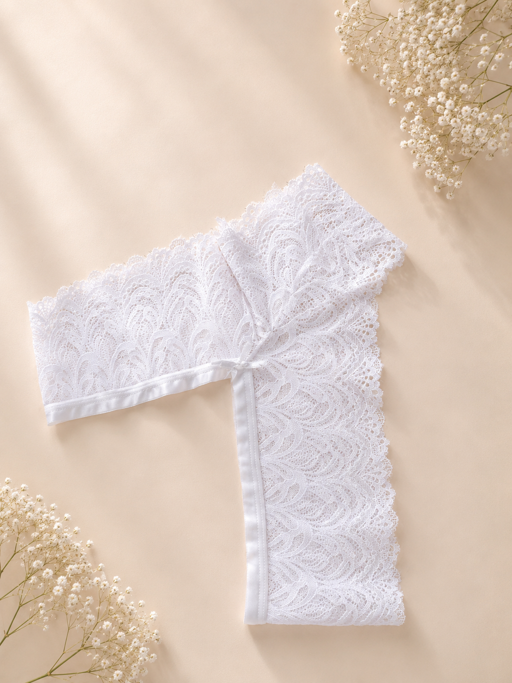 White Lace Set — Floral Bra & Ruffle Panty | KERIS MOR
